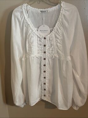 Rusttydustty Women’s Bohemian White Ruffle Button-Front Blouse